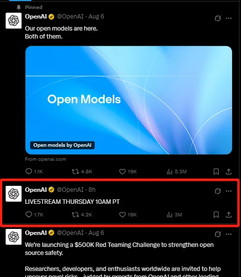 OpenAI预告太平洋时间周三直播,GPT-5暗示引发关注 OpenAI预告太平洋时间周三直播,GPT-5暗示引发关注