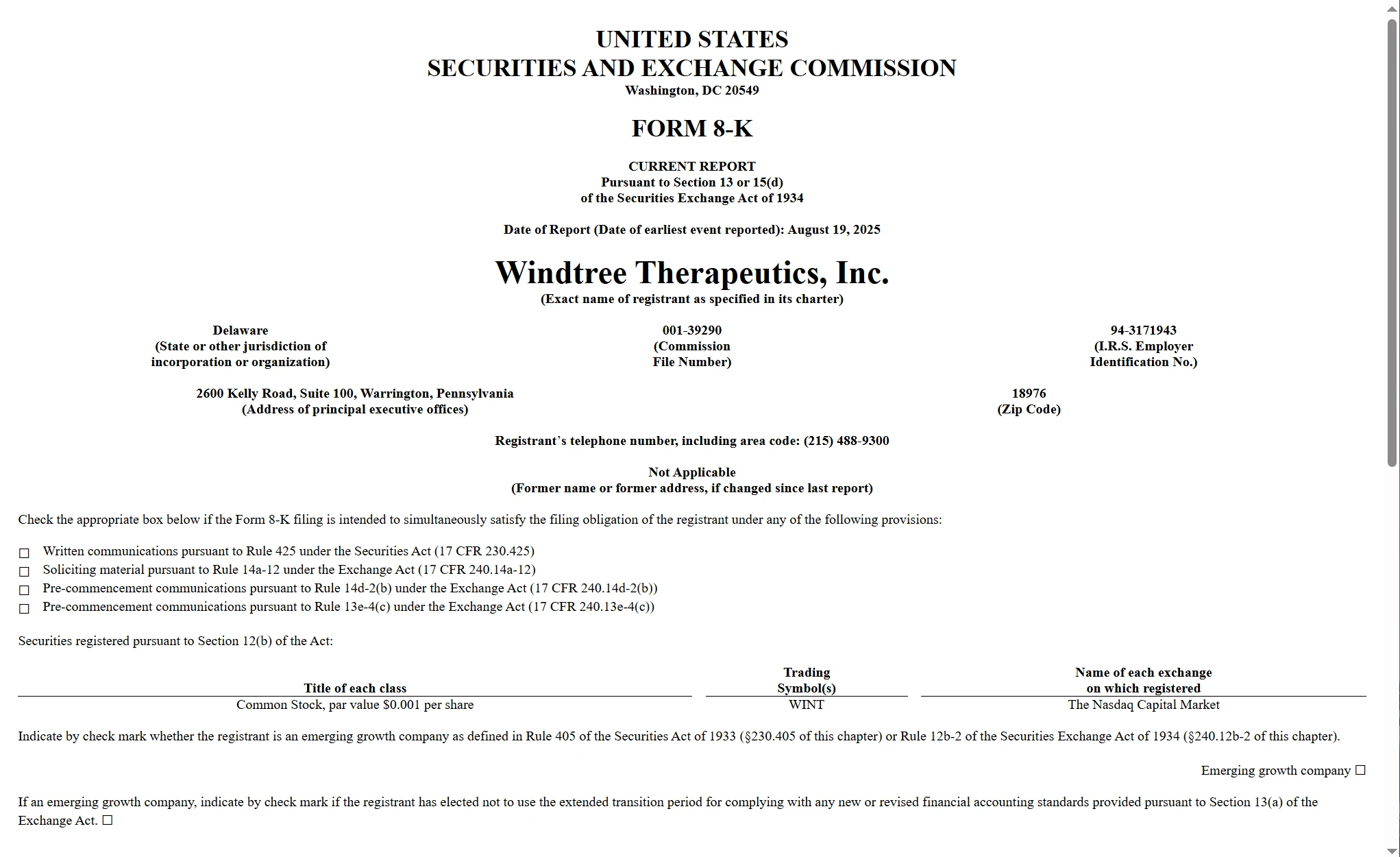 Windtree Therapeutics因未达标遭纳斯达克退市,将转至OTC市场交易 Windtree Therapeutics因未达标遭纳斯达克退市,将转至OTC市场交易