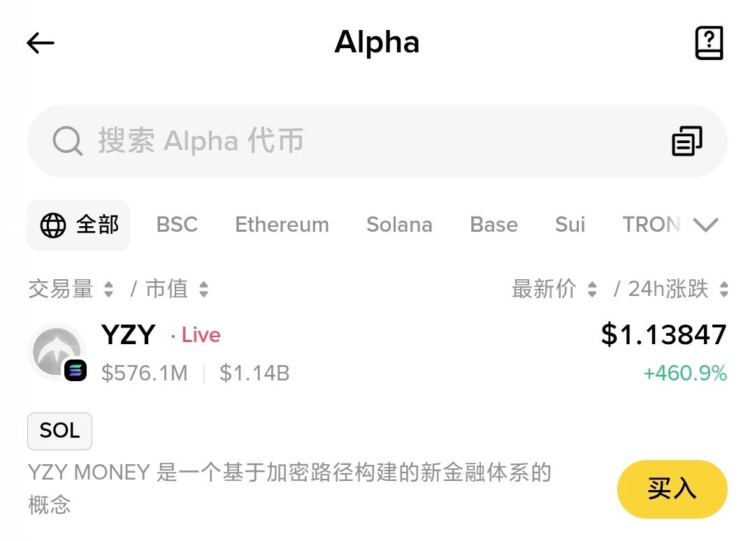 YZY代币正式上线Binance alpha平台 YZY代币正式上线Binance alpha平台