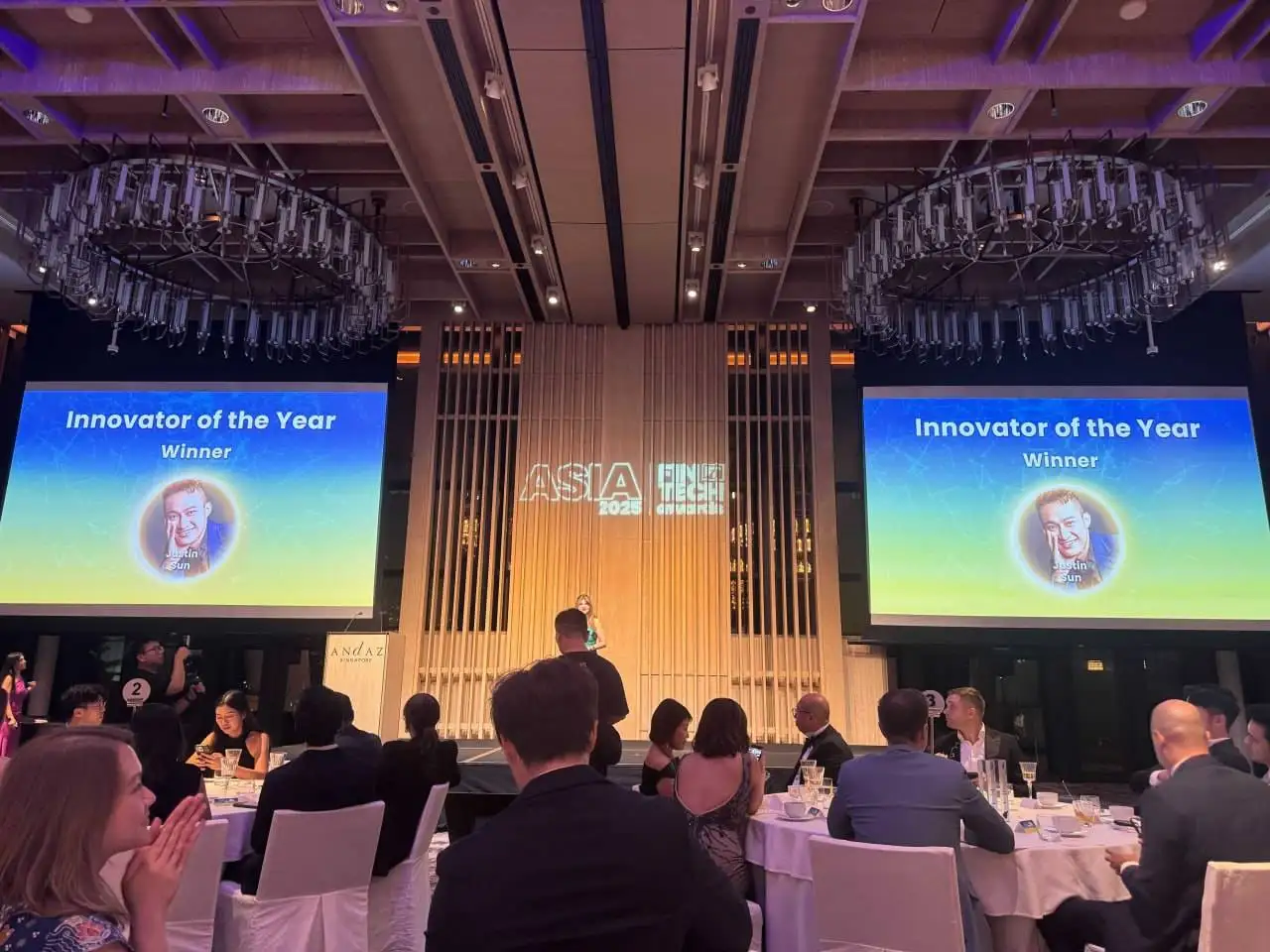 孙宇晨获2025 Asia FinTech Awards年度创新者奖