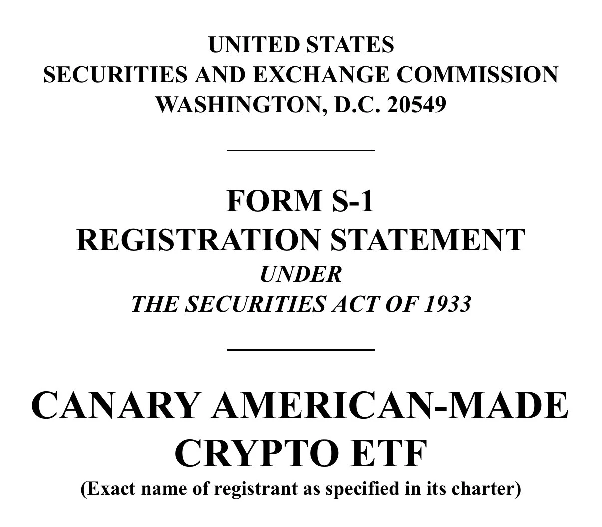 分析师披露Canary American-Made Crypto ETF申请,聚焦本土加密资产 分析师披露Canary American-Made Crypto ETF申请,聚焦本土加密资产