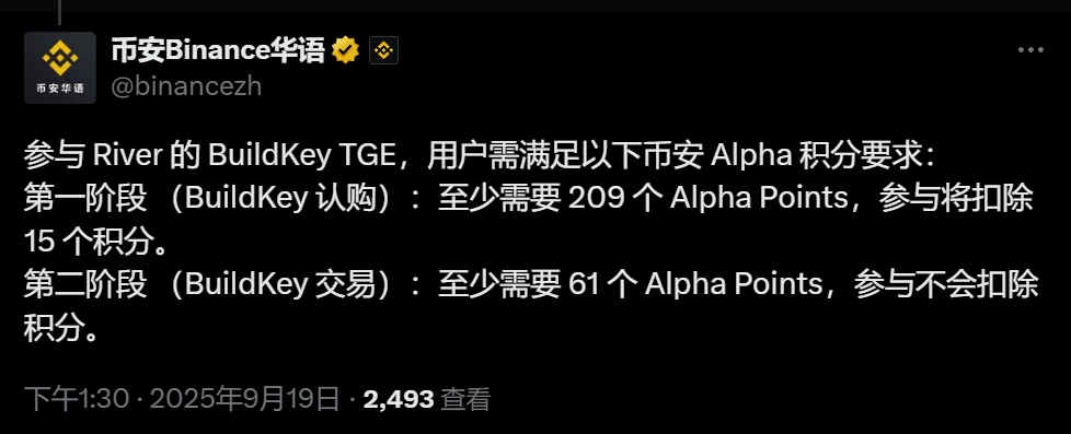 River公布BuildKey TGE参与条件及时间安排