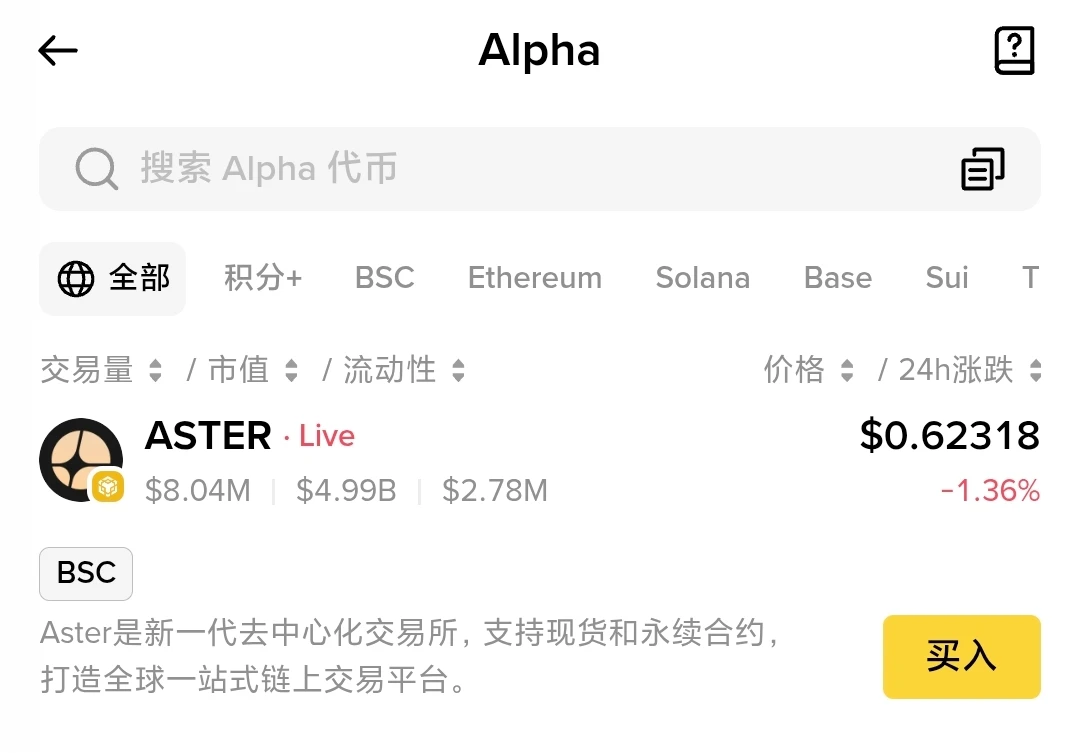Binace Alpha正式上线ASTER交易对